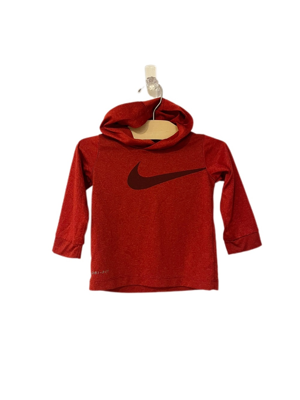 Nike 12m Baby Red Kids' Hooded Long-Sleeve Athletic Top with Swoosh